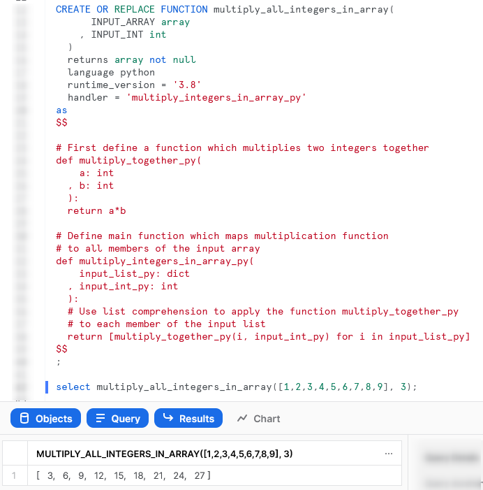 Execute code on SNowflake worksheet - multiply all integers