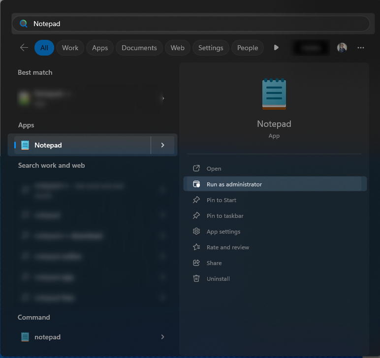 Notepad - Run as administrator